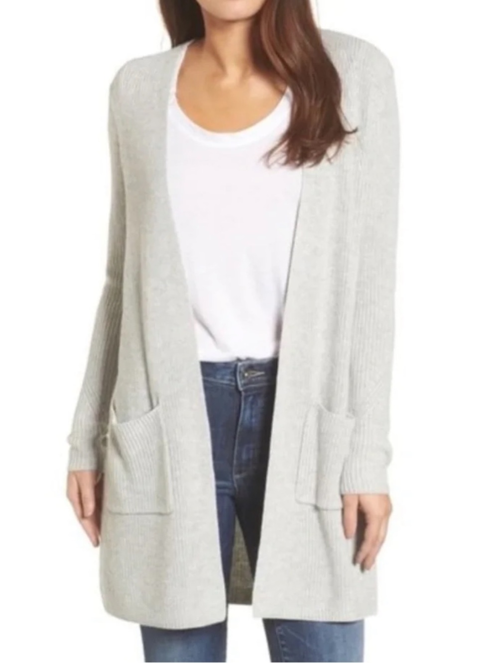 Halogen Cashmere Blend Long Open Cardigan